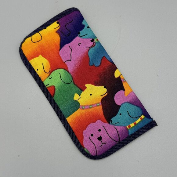 Puppy Dog Fabric Reading Eye Glass Pocket Case Multi Color Animal Themed Soft - Picture 1 of 4